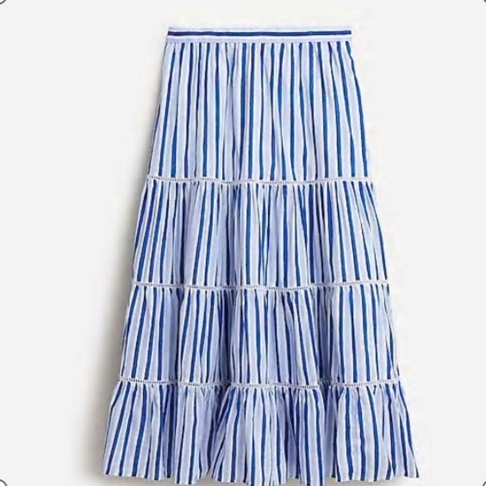 Sexy Tiered Midi Blue/White Striped Skirt